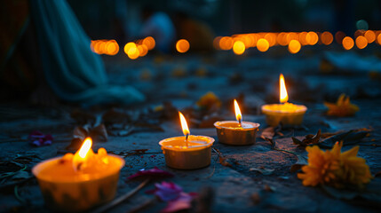 A solemn candlelight vigil for victims of famine symbolizing global empathy. - obrazy, fototapety, plakaty