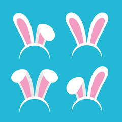 Easter bunny ears headband vector illustration isolated on background. Rabbit ear. Cute cartoon design elements for holidays, seasonal, spring decoration.