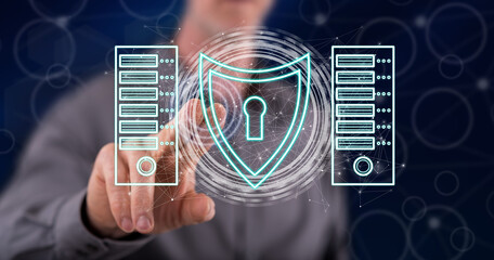 Man touching a data security concept