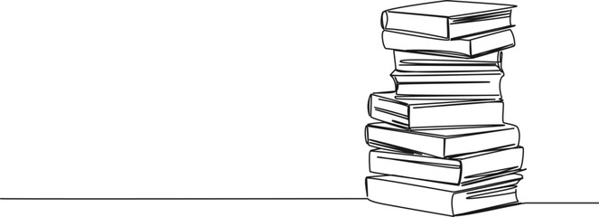 continuous single line drawing of large stack of books, line art vector illustration