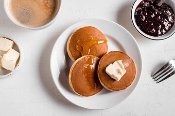 Breakfast with pancakes and coffee