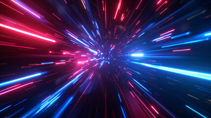 Futuristic Speed Motion Tunnel with Blue and Red Rays of Light
