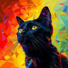 Black cat with a colorful background.