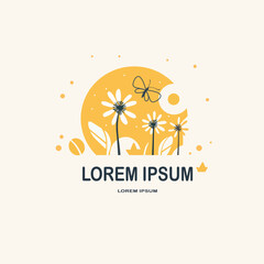 Beautiful abstract flowers. Airy dandelion, chamomile. Modern vector illustration with place for inscription.