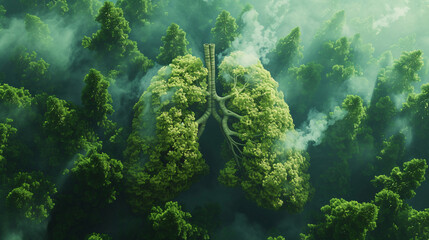 Lung-shaped Tree Formation in Lush Forest Representing Environmental Health