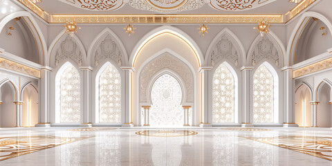 Ornate Mosque Interior with Arabesque Design and Gold Accents