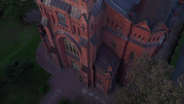 Aerial images froma a Medieval Church in Estonia in the midle of a village