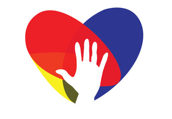 Obraz premium An Open hand on a colorful abstract heart. Editable Clip Art.