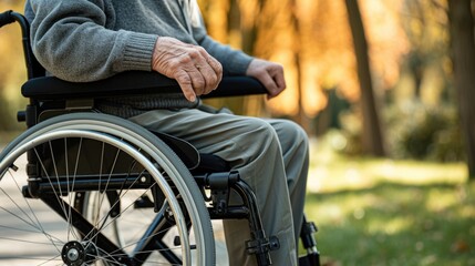 Obraz premium A senior citizen with mobility aids enjoying a nature walk in a park