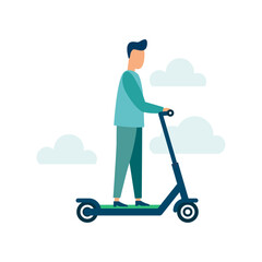 People ride scooters. Modern illustration. Flat vector. Isolated on white background.