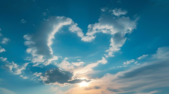 the sky with clouds forming a heart shape. generative AI - Powered by Adobe