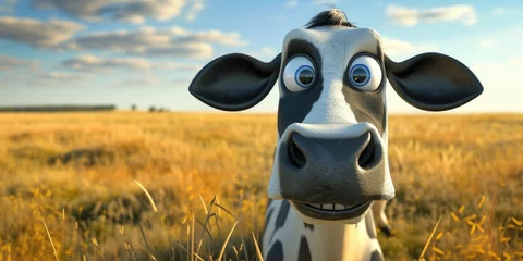 Fototapeten cartoon crazy cute cow smiling © loran4a