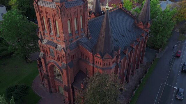 Aerial images froma a Medieval Church in Estonia in the midle of a village