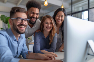Fototapeta premium Corporate team working together in meeting room. Multi-ethnic people working together in office