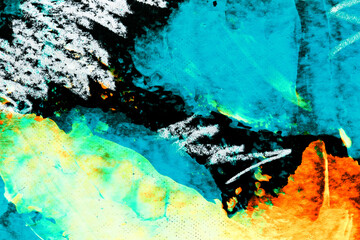 Abstract multicolor blots on black background. Print pattern for cards, clothes, banner, dark contrasting wallpaper