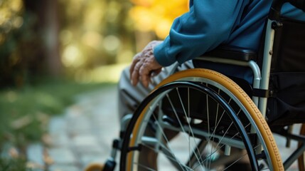 Obraz premium A senior citizen with mobility aids enjoying a nature walk in a park