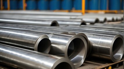 Rolls of metal profile in stock, industrial background, selective focus. generative, ai.