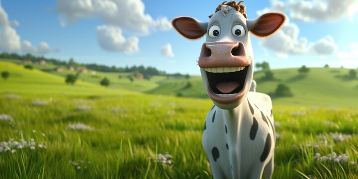 cartoon crazy cute cow smiling
