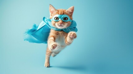 Fototapeta premium Superhero Cat Flying in color Cape