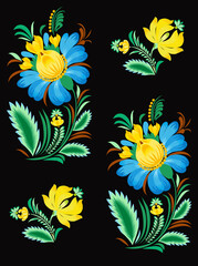 Colorful Ukrainian ethnic floral seamless pattern. Petryakovka pattern