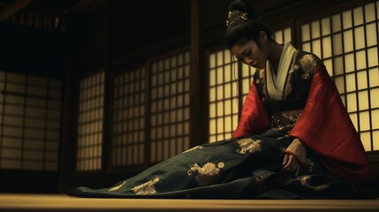 Fototapeta premium silhouette Japanese Geisha beautiful girl costume asia nation traditions