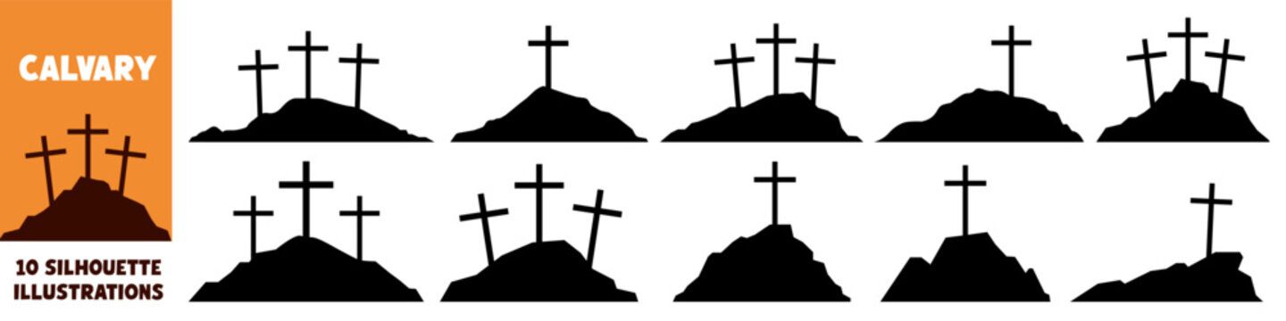 Calvary silhouette set. Calvary crosses.