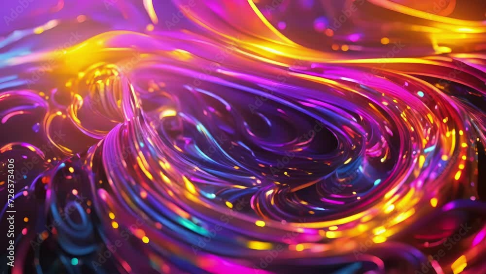 Poster trippy neon swirls dancing in a psychedelic trance bending and twisting in an otherworldly display.