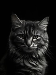 a head of cat, black and white