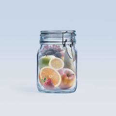 Clip-top glass jar filled with fresh fruit