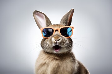 Cool Easter bunny with sunglasses on white background.