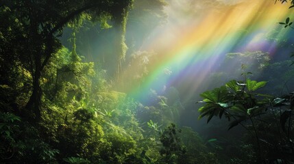 rainbow in the tropical forest - obrazy, fototapety, plakaty