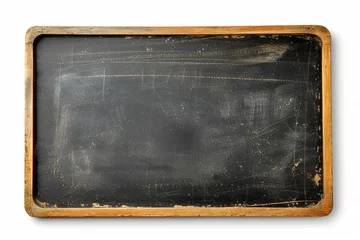 Foto op Plexiglas Rubbed out dirty chalkboard. Realistic black chalkboard with wooden frame isolated on white background. Empty school chalkboard for classroom or restaurant menu © Artem
