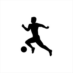 Fototapeta na wymiar Silhouette of a football player with a ball. Athlete black stencil. Icon, football player logo. Vector illustration isolated white background.