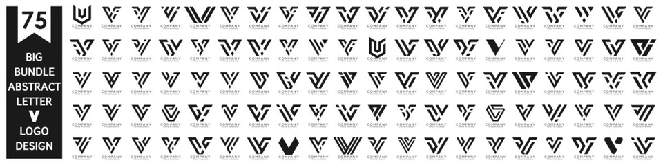 collection abstract letter V logo design. modern logotype V design with black color. vector illustration