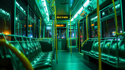 Fototapeta premium AI generated illustration of an empty bus interior with a 