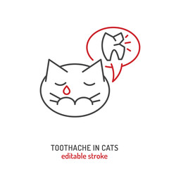 Toothache in cats. Linear icon, pictogram, symbol.