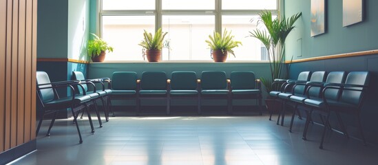 A basic room for waiting with seating arrangements. - obrazy, fototapety, plakaty