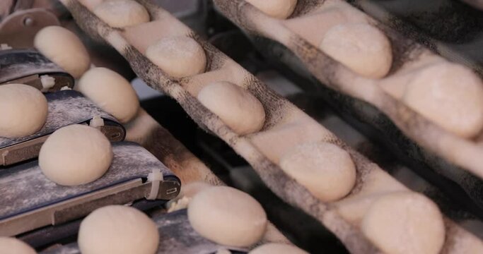Automatic bakery production line with bread in bakery factory