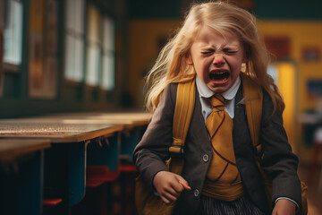 child girl boy reading a book crying hysterically screaming difficulty learning emotions homework learning beautiful photo children tension school kindergarten homework lessons scream new generation - obrazy, fototapety, plakaty