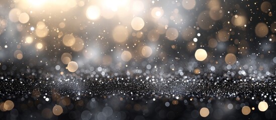 Christmas-themed abstract background with sparkling black and white/silver glitter and an elegant touch, featuring magical dust particles and a bokeh effect.