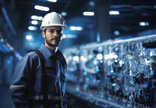 In this striking portrait, a modern engineer exudes professionalism, showcasing confidence, technical expertise, and dedication in a contemporary workplace, embodying the essence of competence and