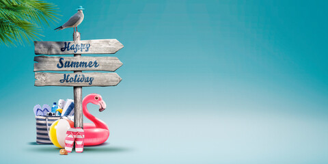 Happy Summer Holiday banner with signpost