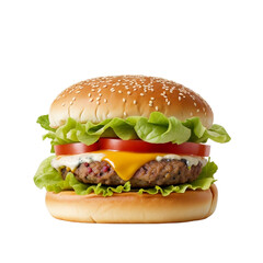 Cheese Chicken Beef Burger on transparent background Premium Png on transparent background.