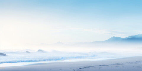 Fototapeta premium Serene ocean coastline with white mist. Tranquil landscape. Generative AI