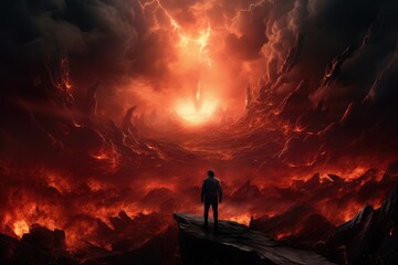 Solo Observer at the Fiery Brink of Volcanic Majesty Generative AI