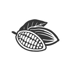 Cocoa beans black symbol. Isolated on white