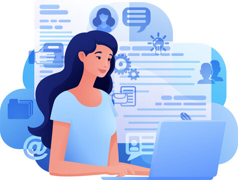 recommend clip art: Woman Recruitment Internet Job Search Cartoon