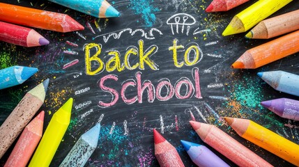 Colorful Back to School Chalkboard and Crayons