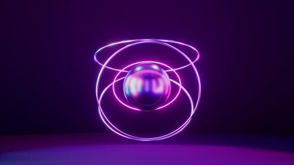 Abstract seamless loop background motion graphic with rotating neon toruses - Powered by Adobe