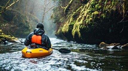 An epic outdoor adventure kayaking. Adventure outdoors with an exciting scene showcasing adrenaline-pumping activities like rock climbing, hiking or kayaking.